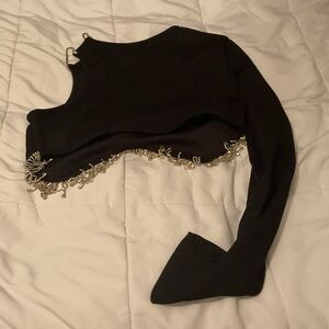 Elegant Black One-Shoulder Top with Silver Accents